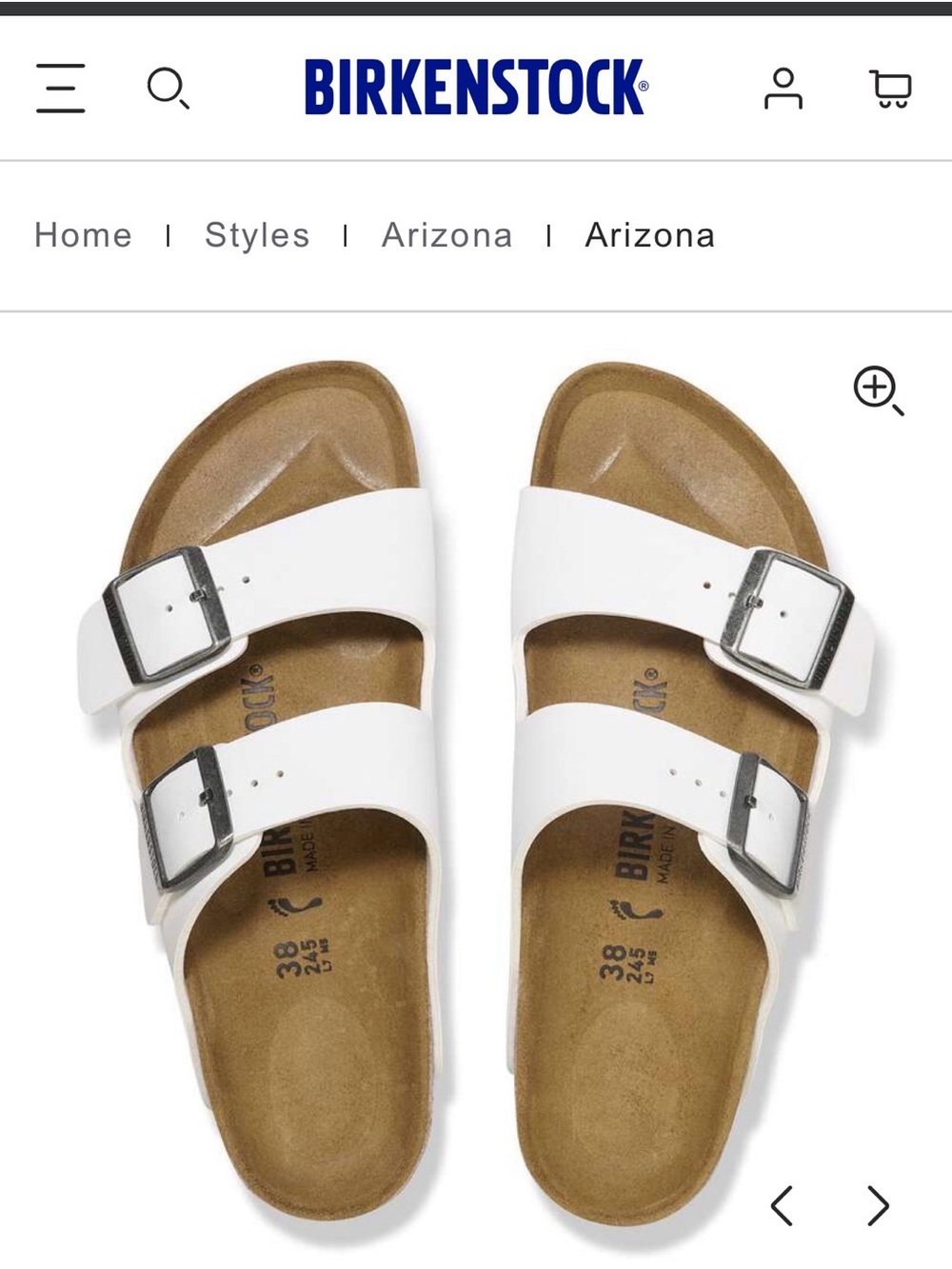 Birkenstock White Two-Strap Arizona Sandals with Silver Buckles